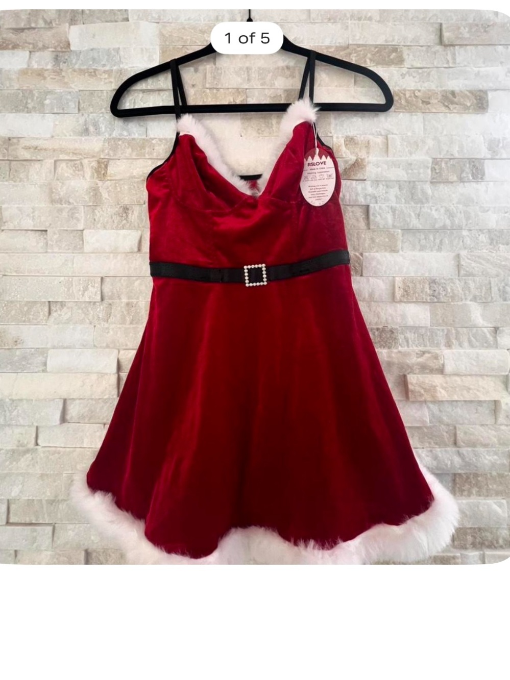 Festive Red Velvet Santa Dress with Faux Fur Trim